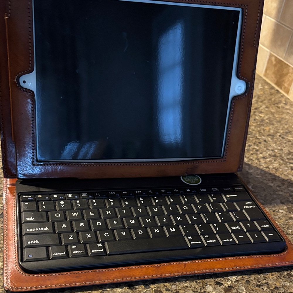 Restoration Hardware Leather Tablet Case with Black Keyboard